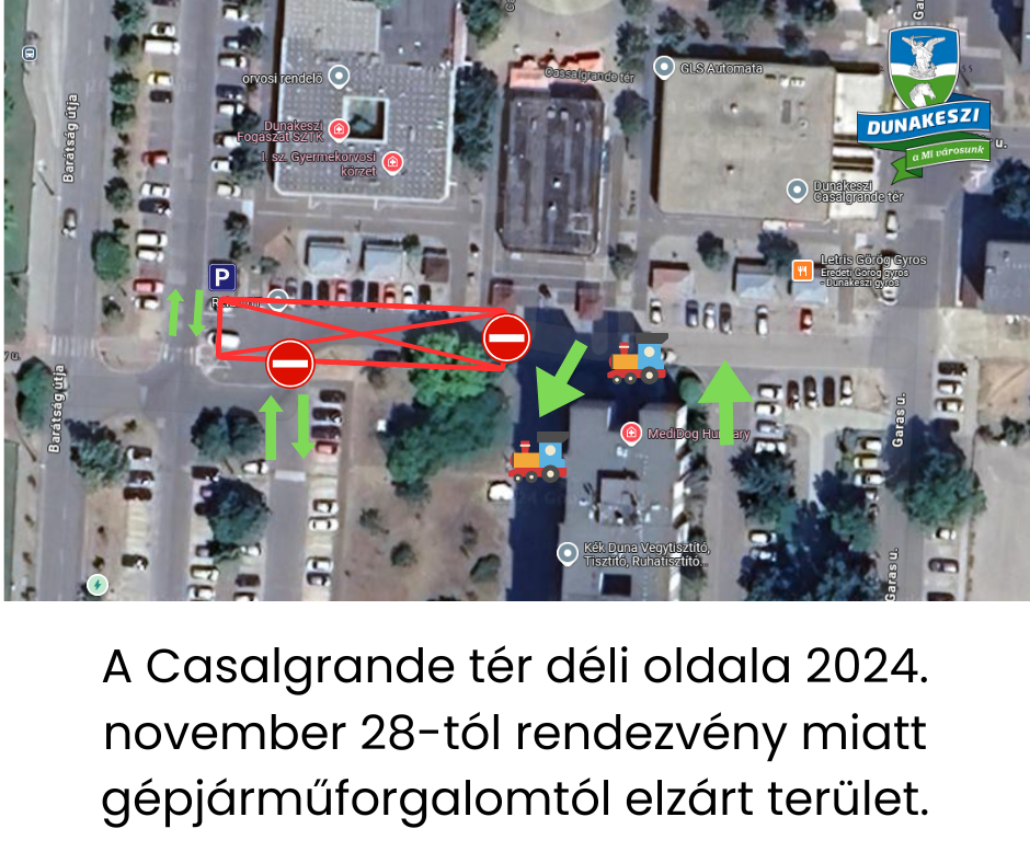 lezárás a Casalgrande tér déli oldalán térkép